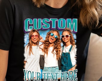 Custom Photo Bootleg Rap Tee Vintage 90s Retro Bootleg Shirt Boyfriend Face Shirts Birthday Bootleg Tshirt Girlfriend Photo Collage Tshirts