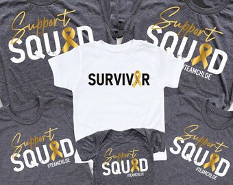 Childhood Cancer Support Squad Shirt Gold Ribbon Awareness Tshirt Childhood Cancer Survivor Shirts Kids Pediatric Cancer Family Shirt