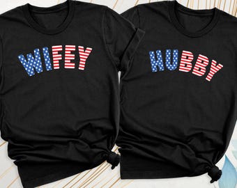 American Flag Shirt Matching Couples Tees, USA Shirt Wifey Hubby Couples Shirt, 4th of July Mr and Mrs Shirt, Independence Day Men Women Tee