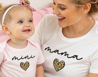 Mama Mini Leopard Shirts, Matching Mommy And Me Outfits, Custom Leopard Mama T-Shirt, Mini Heart Shirt, First Mothers Day Tee, New Mom Shirt