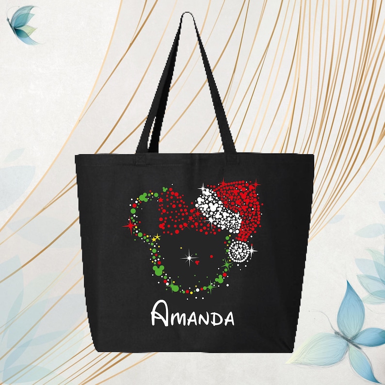 Bolsas navideñas de Minnie Mouse, bolsas navideñas de Disney, bolsa navideña de Mickey Mouse, bolsa navideña familiar de Disney con cremallera, bolsas navideñas personalizadas de Minnie Mouse imagen 1
