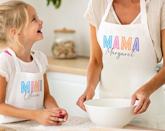 Mommy And Me Aprons, Custom Name Apron, Matching Mommy Daughter Aprons, Mom And Son Apron, Grandma Grandkids Apron, Mama Kids Kitchen Apron