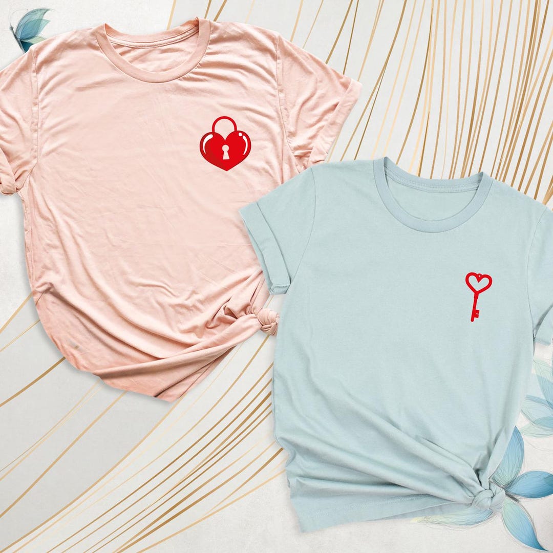 Heart Love Lock and Key Shirt Couple Matching Tshirt Valentines Couple ...