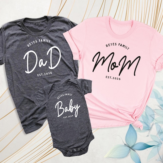 Custom Family Est Shirts Mom Dad Baby Shirt Family Matching Tee New Parents Tshirts Mom Dad Baby Outfit New Family Shirts Mommy daddy and me