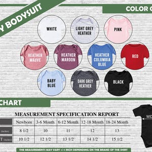 a baby boy's bodysuit size chart with different colors