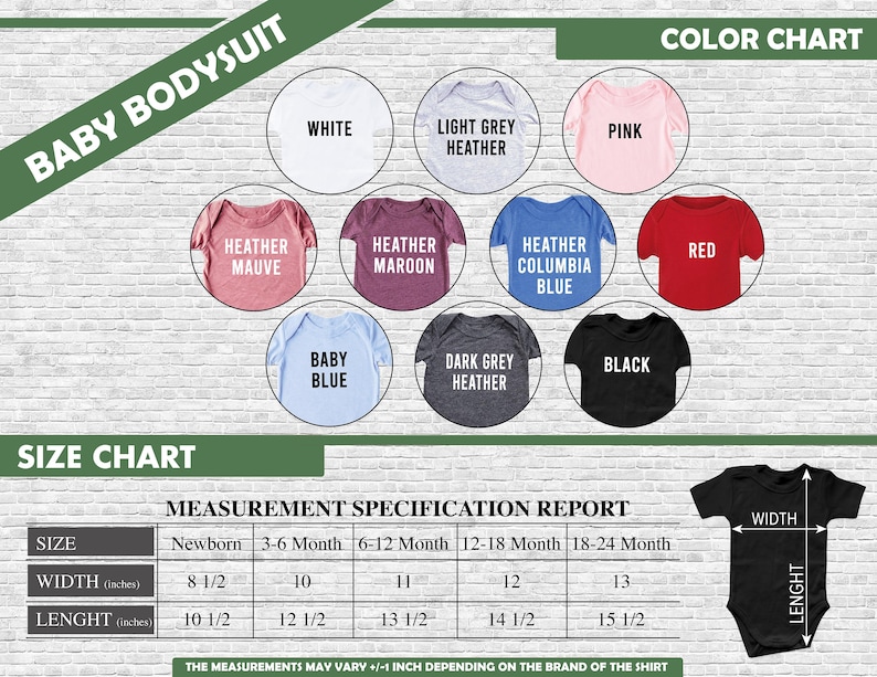 a baby boy's bodysuit size chart with different colors