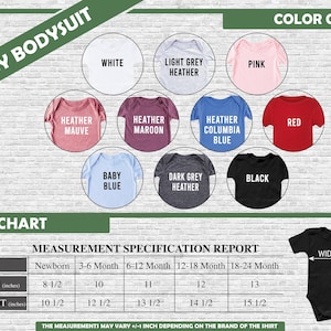a baby boy's bodysuit size chart with different colors