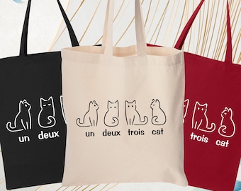 Un Deux Trois Cat Tote Bag Cat Mom Bags, Cat Lover Tote Bag, French Teacher Bag, Funny Cats Bag, Women Shoulder Bag,  Birthday Mom Bag