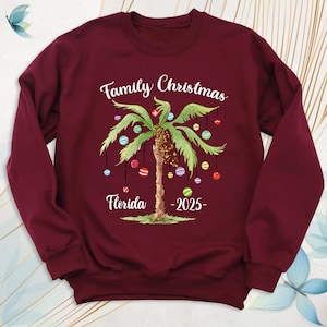 Christmas Beach Sweatshirt, Family Palm Christmas Hoodie, Tropical Christmas Long Sleeve, Christmas Party Hoodie, Vacation Christmas 2025