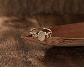 Natural Moon Stone Ring,14 k Gold Luxury  Birthstone Ring,Red Gemstone Ring in Sterling Silver,Personalized Gift,Gift for her