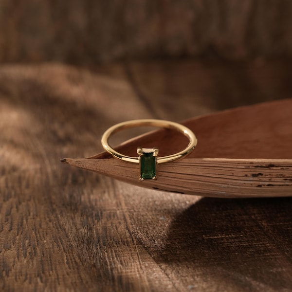 Smaragd Ringe Edelstein Ring, 14 k Gold Dainty Birthstone Ring In Sterling Silber, personalisiertes Geschenk, Geschenk für sie