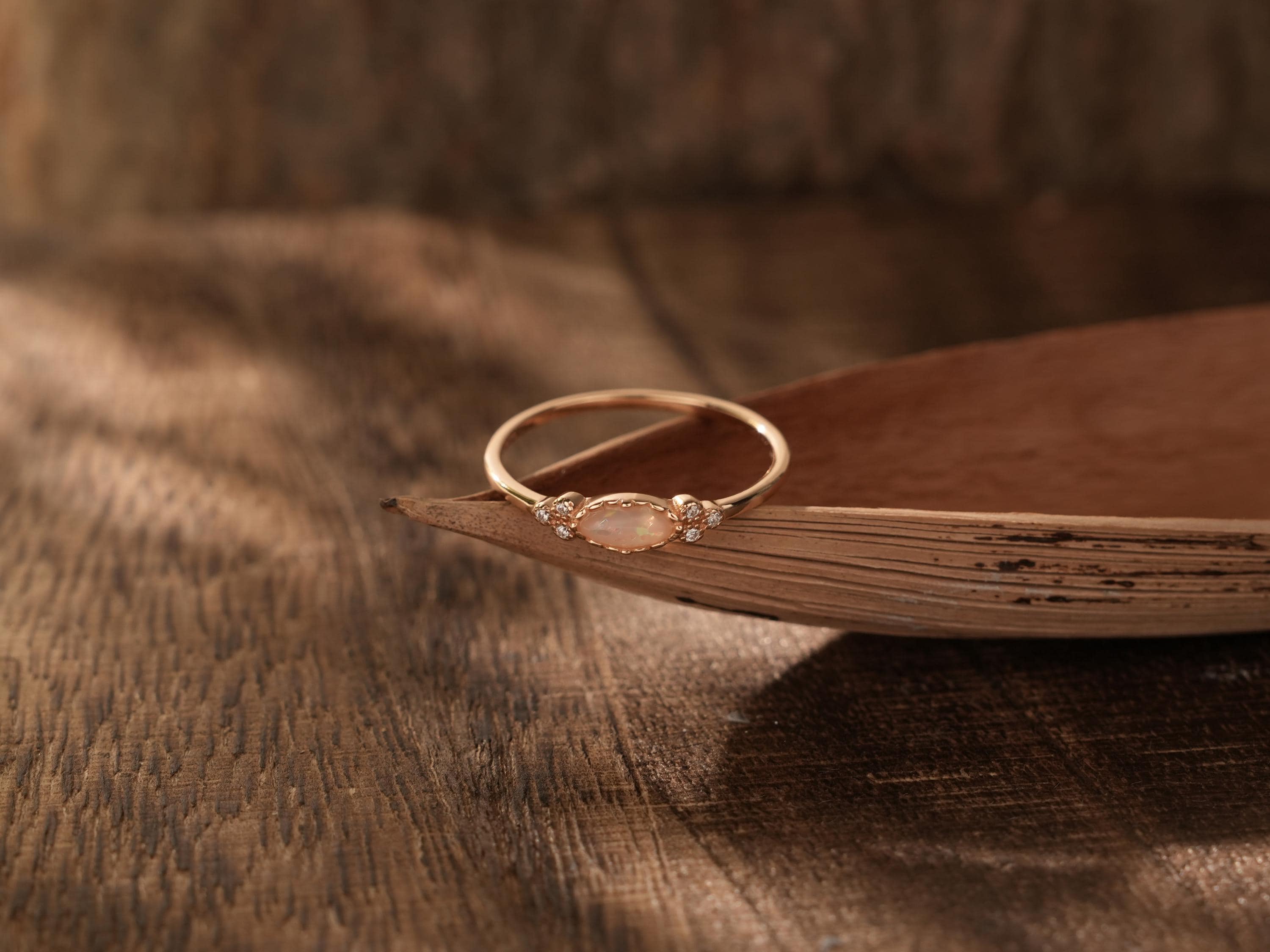 Dainty Opal Gold Ring, 14K Gold Promise Ring, Minimalist Stackable Ring, 925 Sterling Silver Everyday Opal Jewelry, Bridesmaid Gift for Her