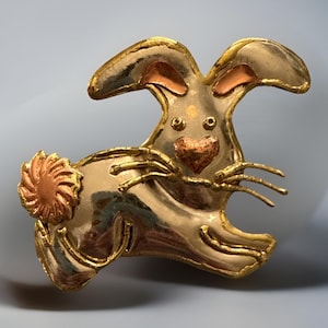 Vintage Mexico Sterling Silver Bunny Rabbit Pin Brooch Pendant Mixed Metal