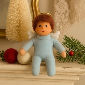 Vintage 1984 Avon Littlest Angel Dock Blå Outfit Halo Wings 5” Plyschfigur bild 1