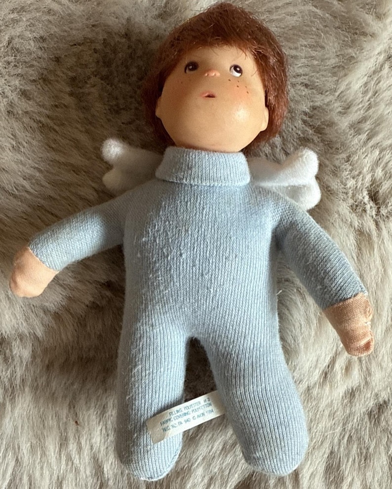 Vintage 1984 Avon Littlest Angel Dock Blå Outfit Halo Wings 5” Plyschfigur bild 2