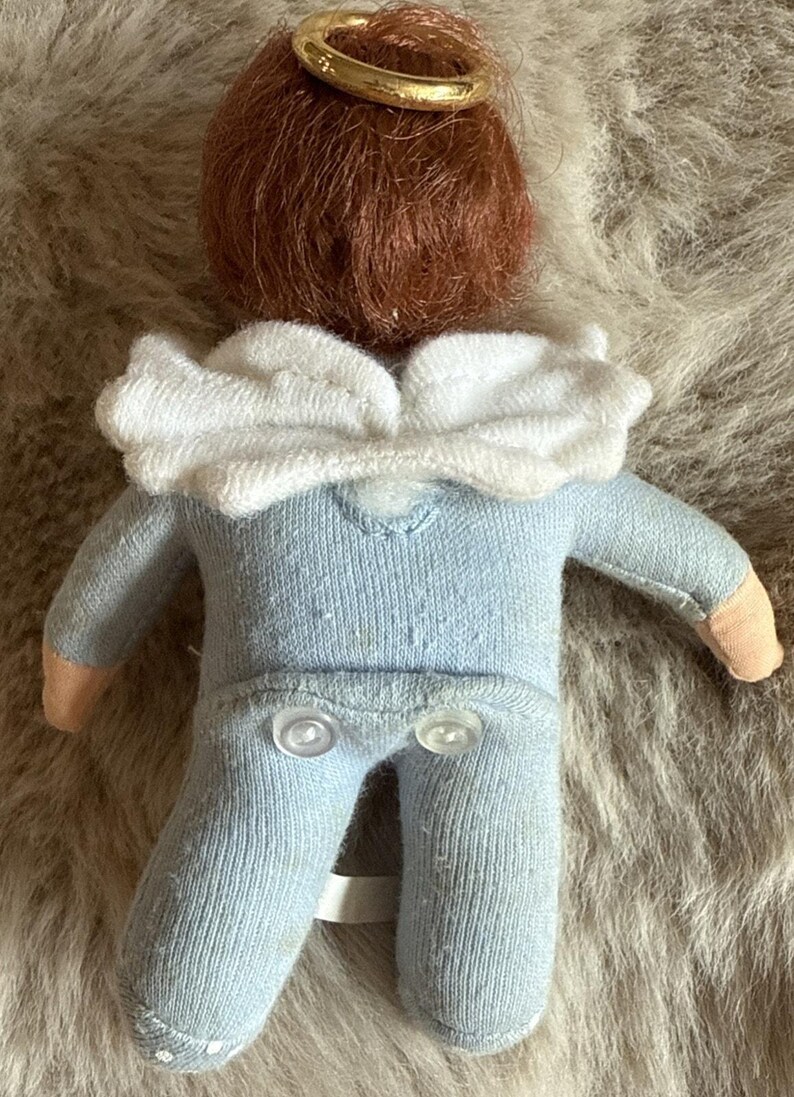 Vintage 1984 Avon Littlest Angel Dock Blå Outfit Halo Wings 5” Plyschfigur bild 3