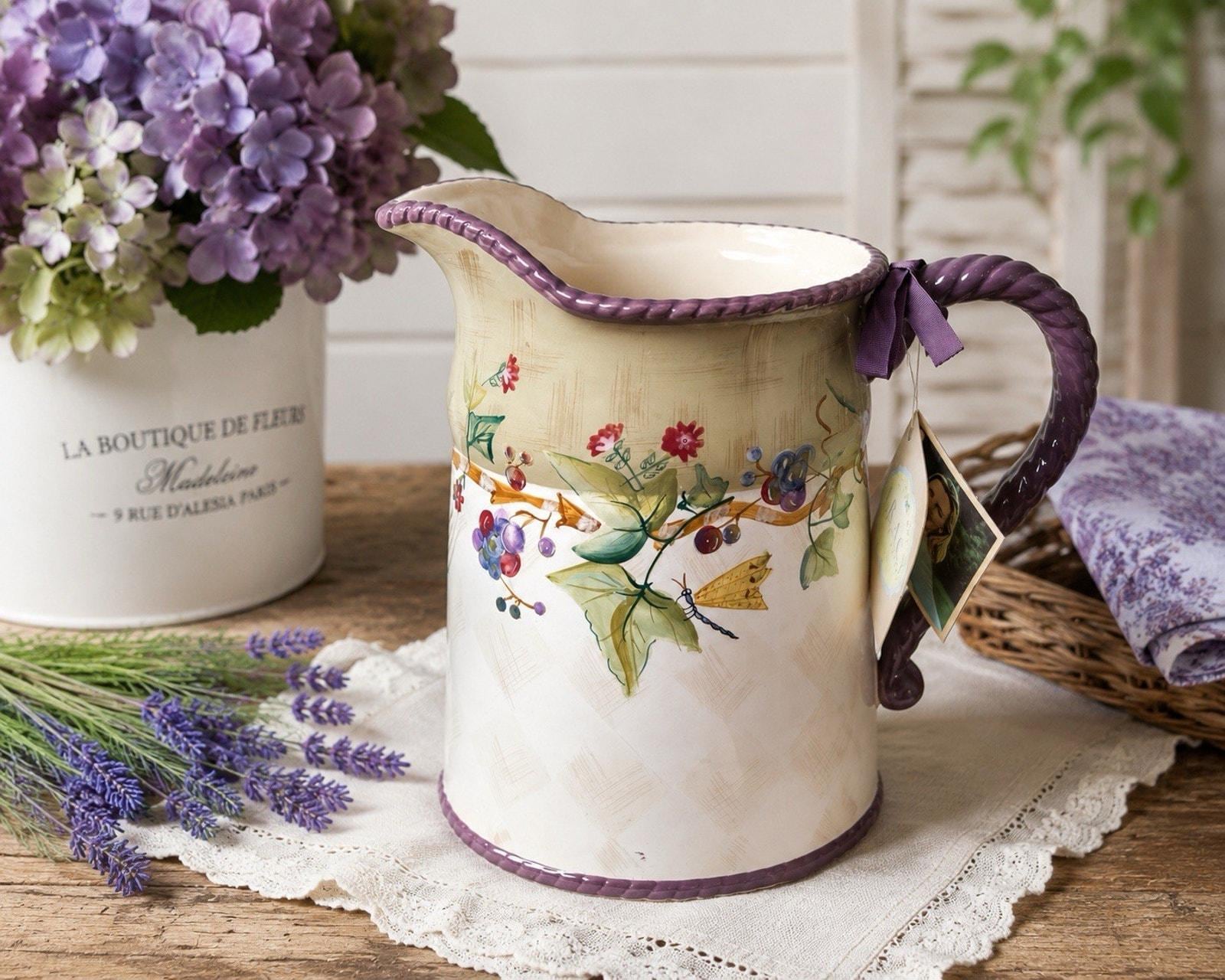 Tracy Porter Claret Collection Ceramic Pitcher Purple Floral