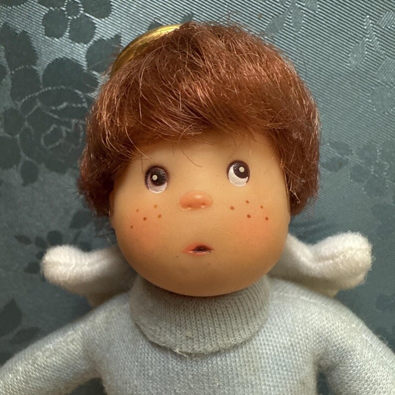 Vintage 1984 Avon Littlest Angel Dock Blå Outfit Halo Wings 5” Plyschfigur bild 5