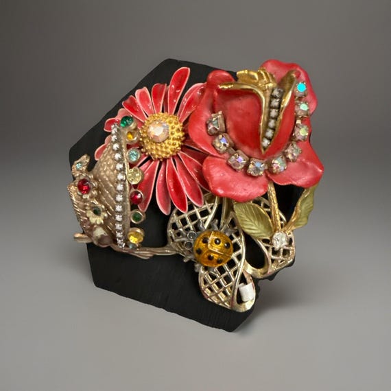 Vintage Jewelry Art Brooch Made From Collection of Brooches Estate