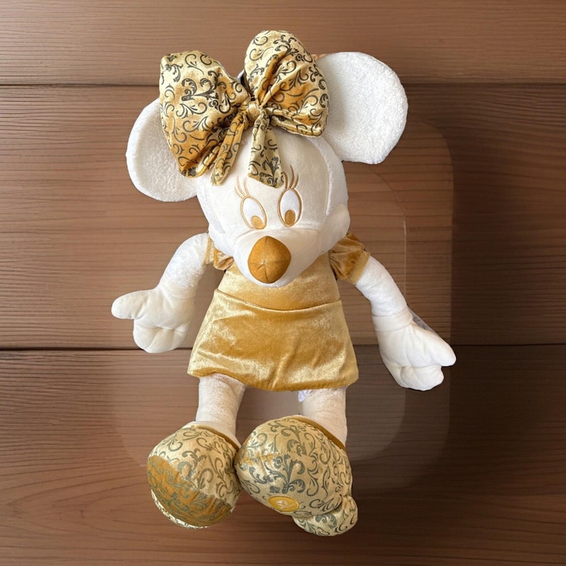 Disney Store Minnie Mouse Gold Cream Ivory Plush Stuffed Animal 26" Huggable image 1