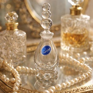 Frasco de perfume vintage Jean Patou Joy con tapón de cristal vacío, fabricado en Francia.