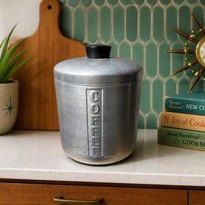 Vintage Aluminum Coffee Canister Mid Century Kitchen Storage Black Knob Lid