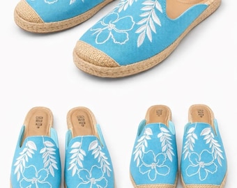 Cushion Walk Avon Blue Floral Espadrille Mule Slides Womens Sz 8