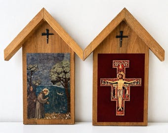 Rustic Wooden Chapel Wall Plaques Nelson Fine Arts St Francis Crucifix 16”