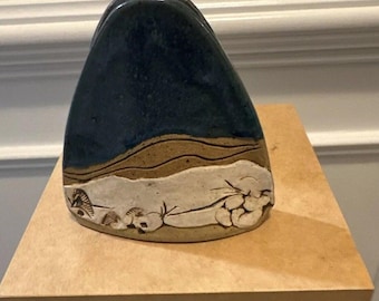 Pottery Blue Ceramic Vase - Southwest Landscape 5” Signed “Young” Beautiful Work