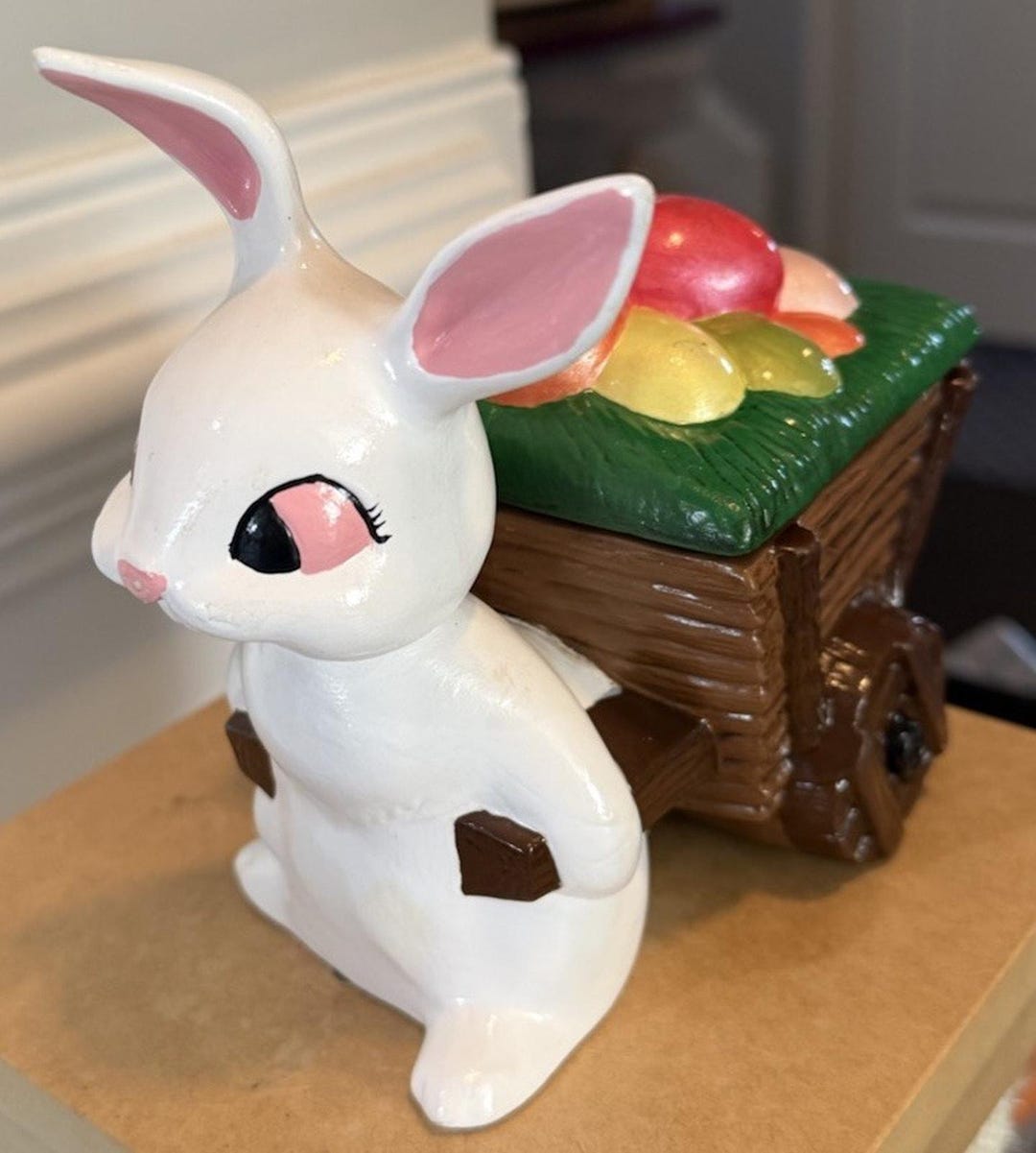 Vintage Chalkware Bunny Rabbit Wheelbarrow Planter Easter Spring Decor ...