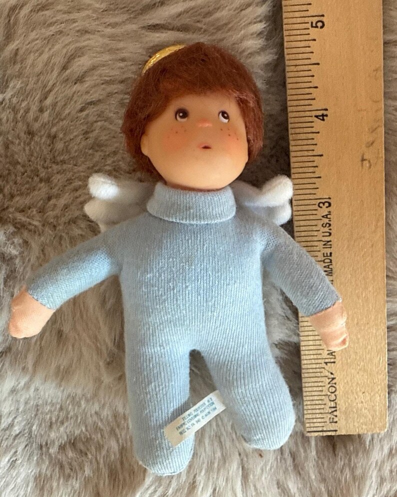 Vintage 1984 Avon Littlest Angel Dock Blå Outfit Halo Wings 5” Plyschfigur bild 4