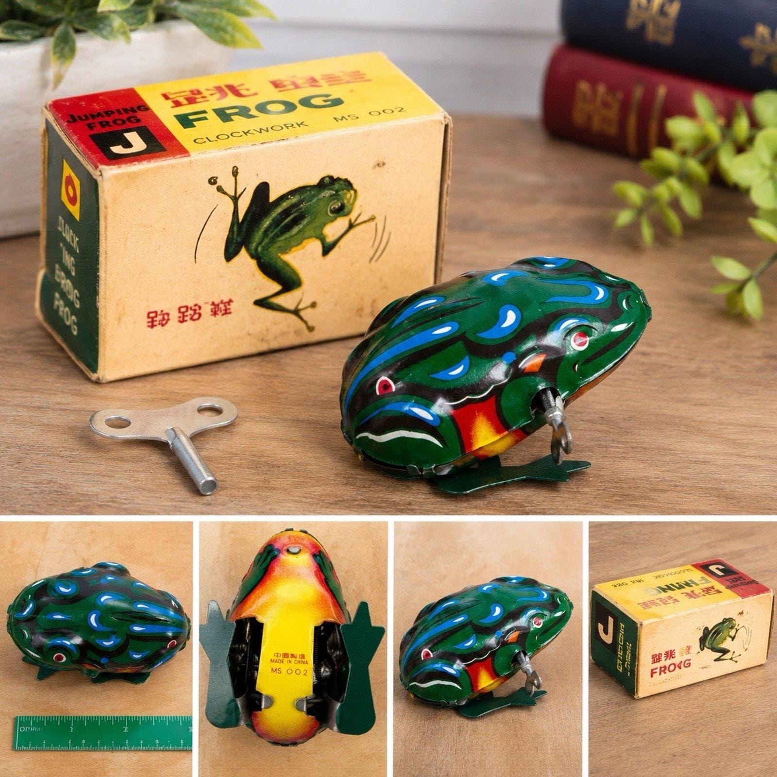 Vintage Jumping Frog Tin Wind up Clockwork Toy MS-002 Made in