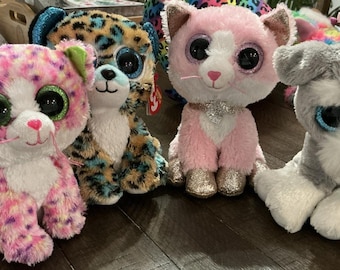 Ty Beanie Boo&#39;s Lot of 4 Animals 6&quot; Plush Whiskers, Sophie, Cobalt, Fiona EUC