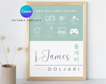 Doljabi First Birthday Poster | Korean Dohl Canva Template (Digital File)
