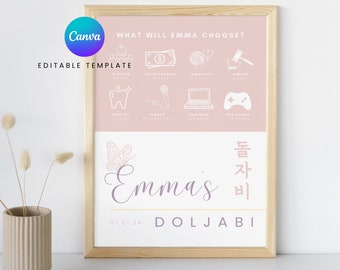 Butterfly Doljabi Poster | Korean 1st Birthday Canva Template (Digital File)