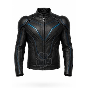 Chaqueta de motociclista futurista: Traje de motociclista hecho a mano en cuero auténtico
