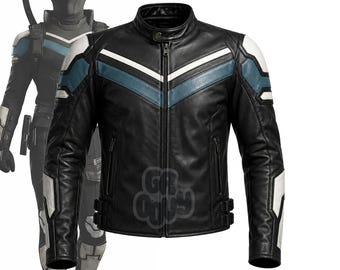 Vigilante Inspired Black Leather Biker Jacket – Futuristic Cosplay Moto Outfit