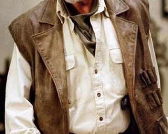 Distressed Brown Leather Vest Inspired By Gentlemen Allan Quatermain Cosplay Games Pocket Vest