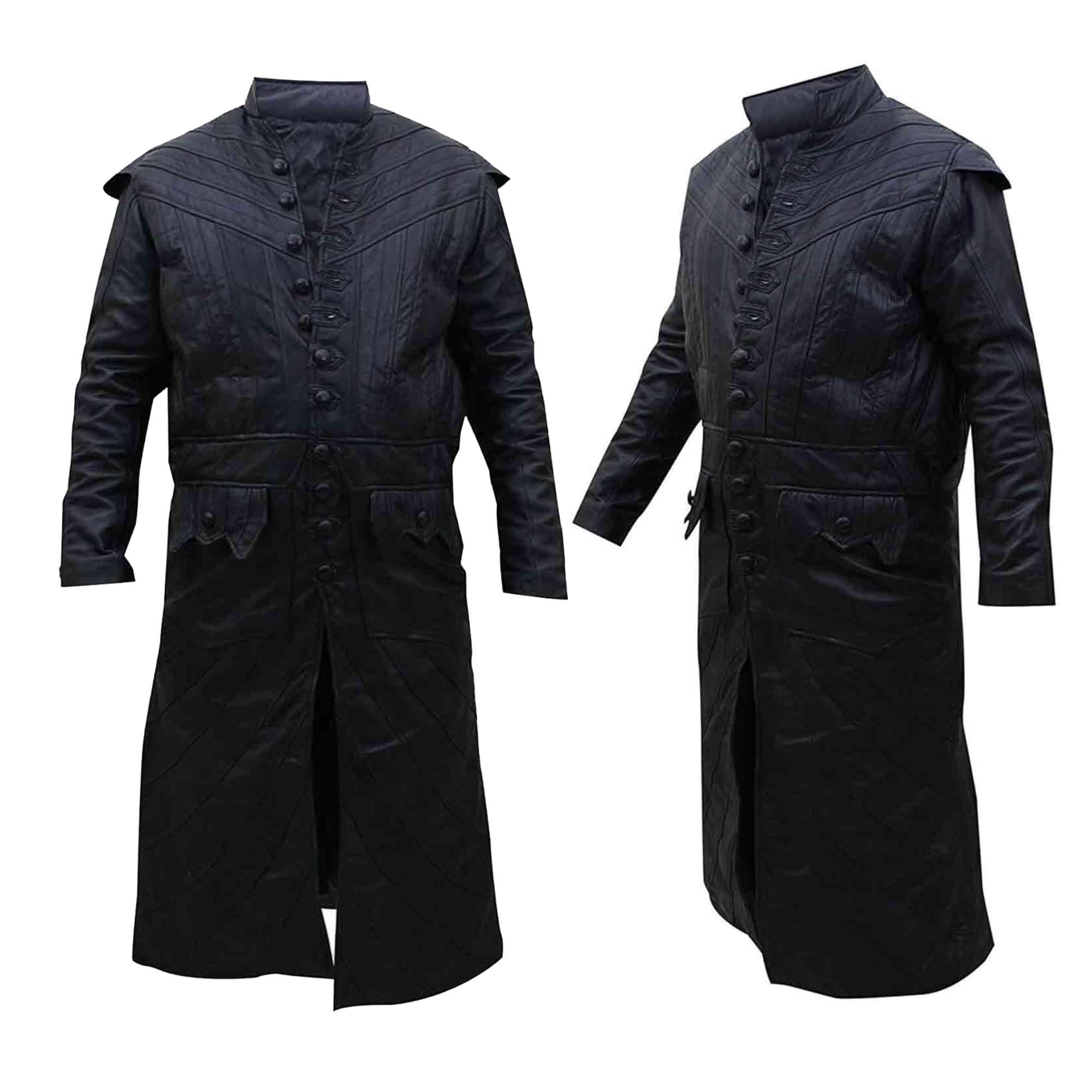 Handmade Black Leather Captain Trench Coat: Winter Long Coat