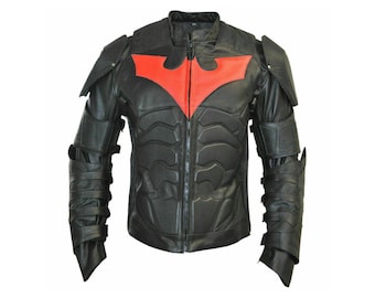 Superhero Inspired Safety Armored Motorcycle Racing Jacket Black Cosplay Real Leather Jacket Gift For Halloween