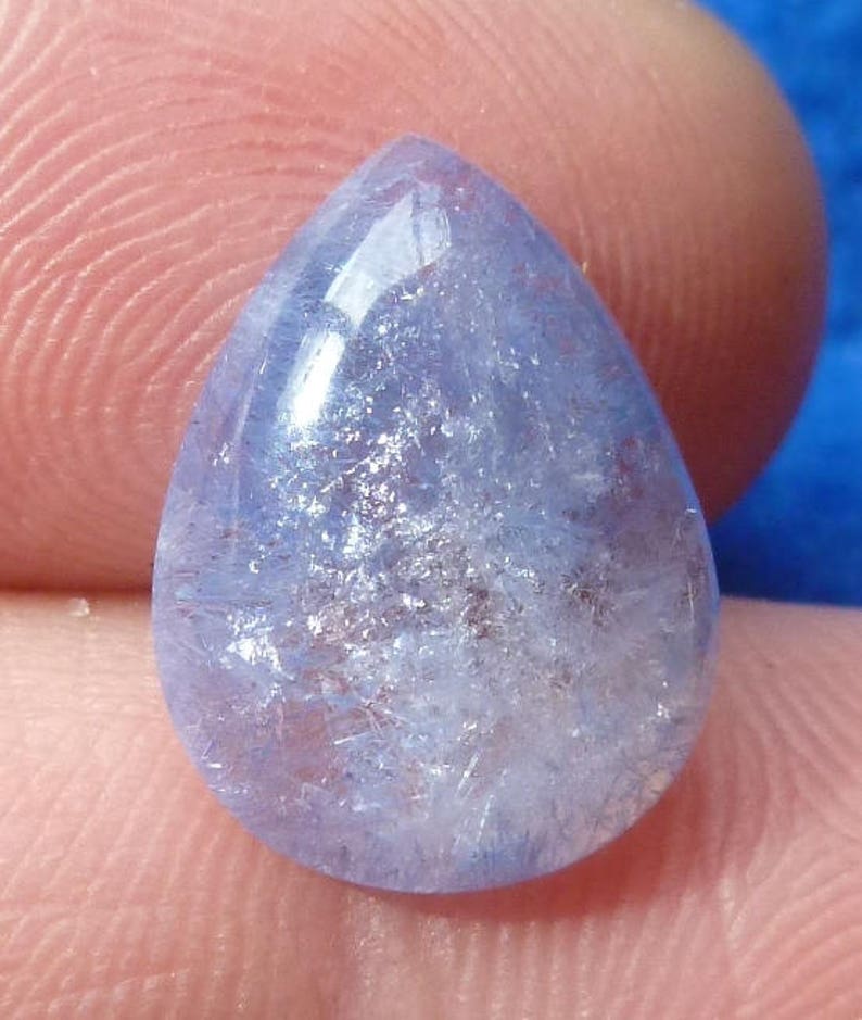Dumortierite in Quartz teardrop cabochon quartz inclusions included quartz teardrop cabochon rare quartz blue quartz pear cabochon
