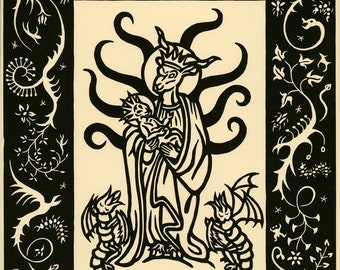 Cara Mater Silvae Shub-Niggurath icon limited edition woodcut print