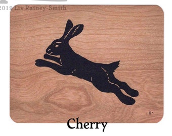 Leaping Hare wood greeting card NEARLY GONE