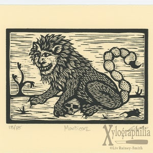 Manticore bestiary woodcut limited edition of 18 signed and matted prints image 1