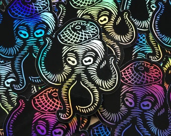 Chipper Octopus 3" holo sticker indoor/outdoor vinyl