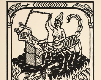 She Who Binds the Dead in Chains Starry Wisdom Library woodcut print 11 x 14