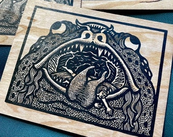 Through The Gate Hellmouth cherry wood veneer card