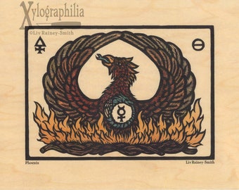 Phoenix alchemical art on 8.5 x 11 maple wood veneer