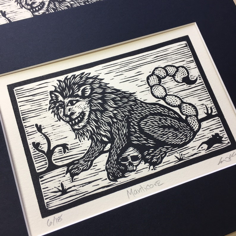 Manticore bestiary woodcut limited edition of 18 signed and matted prints image 7