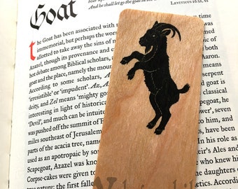 Black Goat wood veneer art bookmark 6 x 2 inches